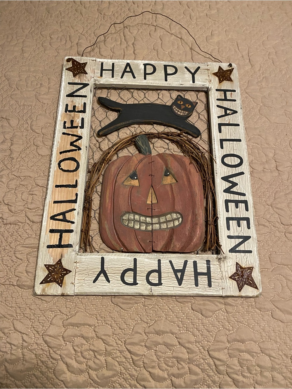 Halloween Pumpkin Wall Hanging - Orange Rustic Frame